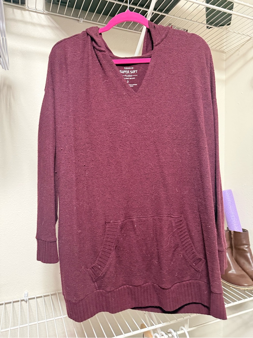 torrid V-Neck Hooded Sweater Tunic - Burgundy